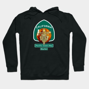 Motorcyclist at Big Sur California Highway One Red Moon Hoodie